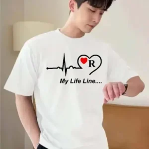 My Life Line R Half Sleeve Tshirt for Boys and men White Half sleeve tshirt