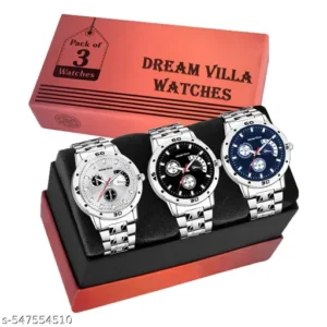Chronograph Pattern Combo of 3 watches Analog Watch - For Men Analog Stainless Steel Chain Analogue Wrist Watch For Men