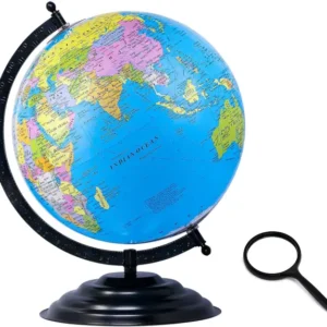 StarTac Educational 12 Inch diameter Black metal with Magnifying glass Desk & Table Top Political World Globe  (Extra Large Blue) (FK)