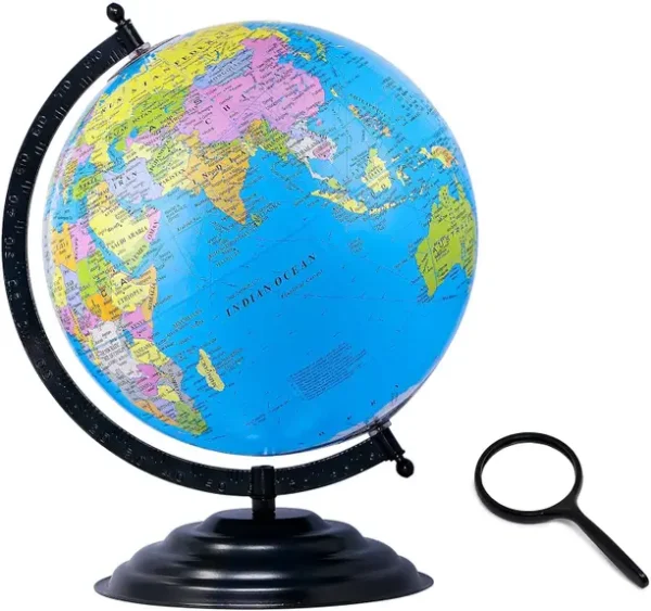StarTac Educational 12 Inch diameter Black metal with Magnifying glass Desk & Table Top Political World Globe  (Extra Large Blue) (FK)