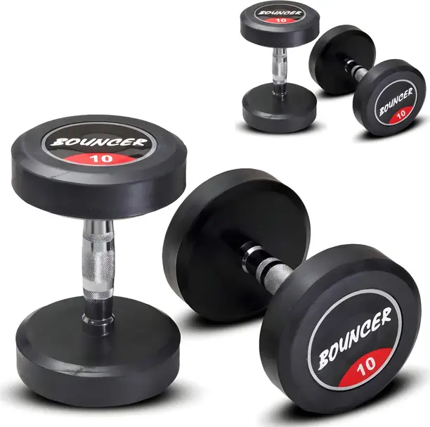 FITRXX Bouncer Dumbbells (10 kg X 2) 20 kg Set, Fitness Heavy Duty Solid Fixed Fixed Weight Dumbbell (10 kg) (FK)