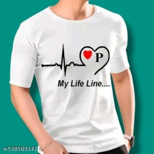 My Life Line P Alphabet Half Sleeves Tshirts for Boys and Men | Size L | White Half Sleeves Tshirt