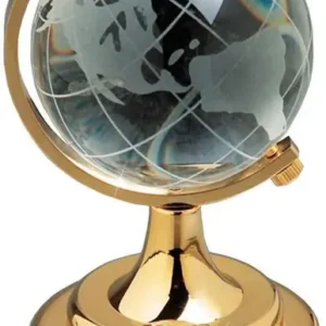 BattlePoint Rotating World Globe Crystal With Golden Stand for Office/Study Table Good Luck Decorative Showpiece - 8 cm  (Crystal, White, Gold) (FK)