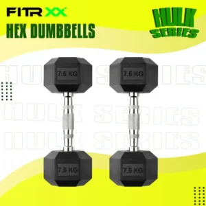 FITRXX Hex Rubber Coated Professional Exercise Gym Dumbbell Hulk Series 7.5 kg pair Fixed Weight Dumbbell  (7.5 kg) (FK)