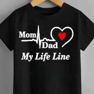 Mom Dad Life Line Black Half Tshirt for boys and girls kidsHalf Tshirt Black Colour Half Tshirt
