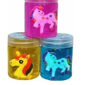 Crystal Clear Putty Slime Jelly Clay with UNICORN Figures Educational Toy Set of 3 Multicolor Putty Toy Multicolor Putty Toy Yellow, Pink, Blue Putty Toy