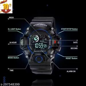 classy watch and Digital Dial Black Solid Design Strap Multi Functional with Backlight Sports Watch for Men & Boy-Multi-Functional Automatic Black Color Strap Waterproof Digital Sports Kids Watch for Boys and Men Pack of 1 Water Resistance Digital Watch