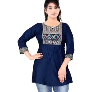 FASHION Rayon Embroidered Short Kurti/Top for Women & Girls