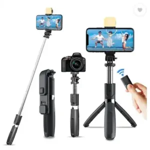 Hold up HOLD UP Selfie Stick Tripod with Light & Phone Stand Wireless Remote Compatible mobile Phone Bluetooth Selfie Stick (Black, Remote Included)