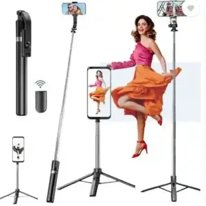 Hold up Super Long Selfie Stick 170cm, Tripod Stand with Detachable Bluetooth Remote Tripod Bluetooth Selfie Stick (Black, Remote Included)